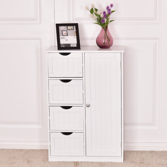 Topbuy 4 Drawer  2 Shelves Storage Cabinet Free Standing Wooden Cupboard White
