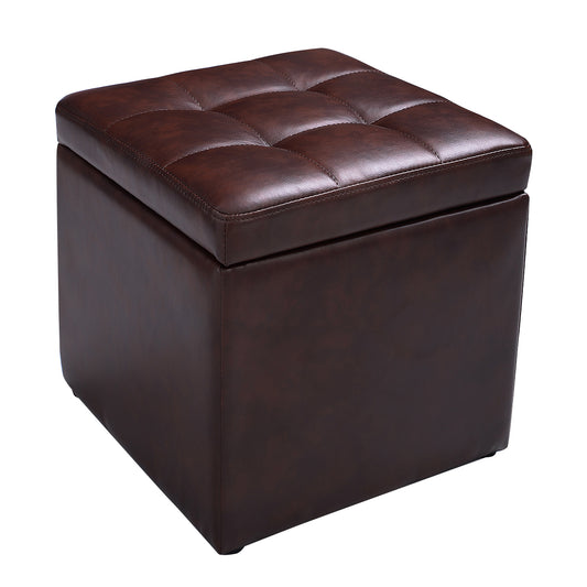 Topbuy 16''Cube Ottoman Storage Box  Pouffe Seat Footstools with Hinge Top