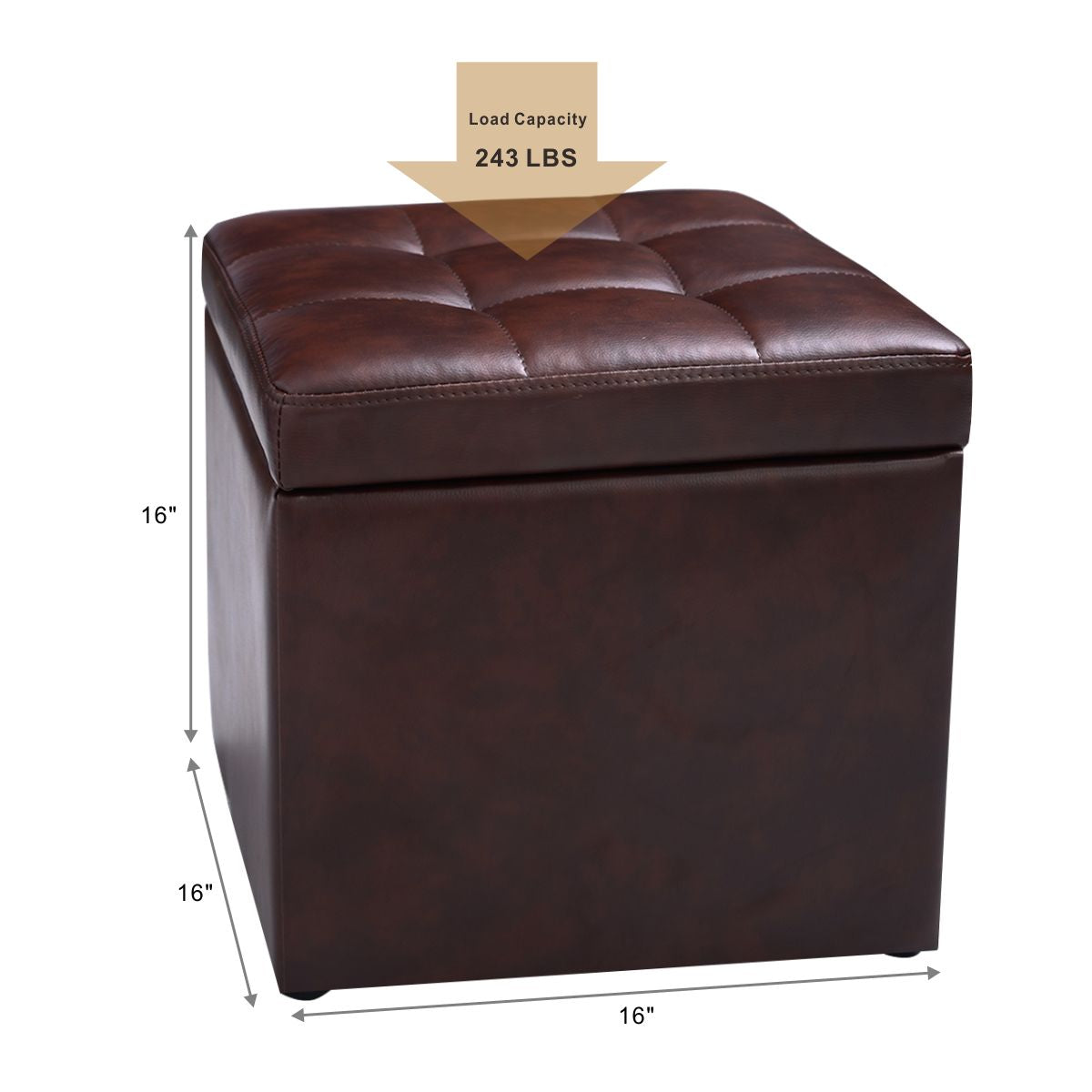 Topbuy 16''Cube Ottoman Storage Box  Pouffe Seat Footstools with Hinge Top