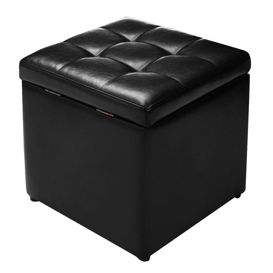 Topbuy 16''Cube Ottoman Storage Box  Pouffe Seat Footstools with Hinge Top