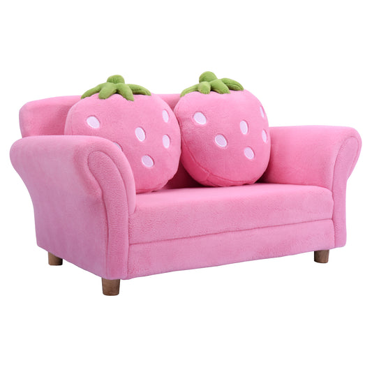 Topbuy Kids Sofa Cute Pink Sofa Strawbwrry Sponge Filler Upholstered Lounge w/ Armrest