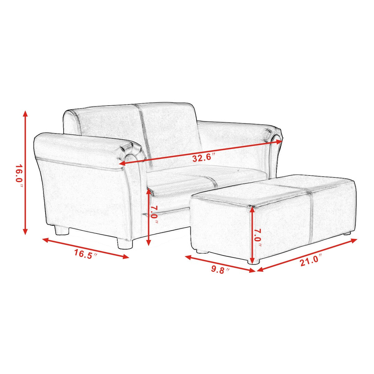 Topbuy Kids Sofa Upholstered Lounge Children Couch Ottoman w/ Armrest