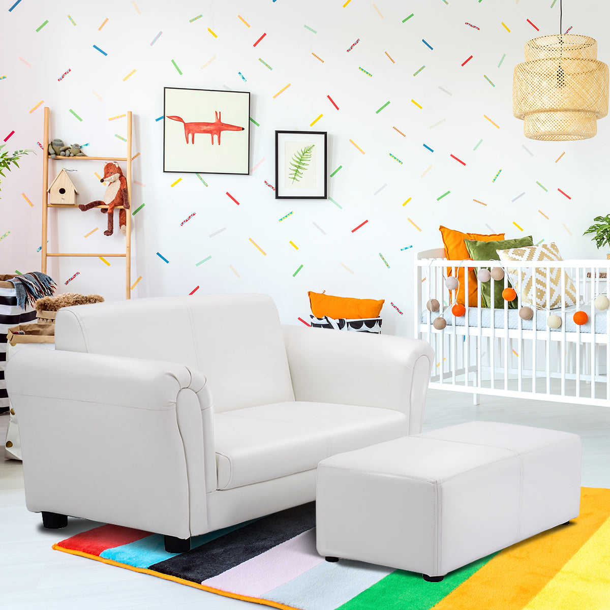 Topbuy Kids Sofa Upholstered Lounge Children Couch Ottoman w/ Armrest