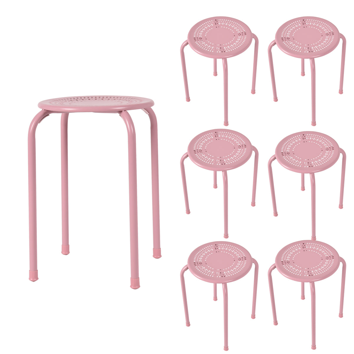 Topbuy Set of 6 Stackable Stools Metal Chair Dining Set w/ Round Top