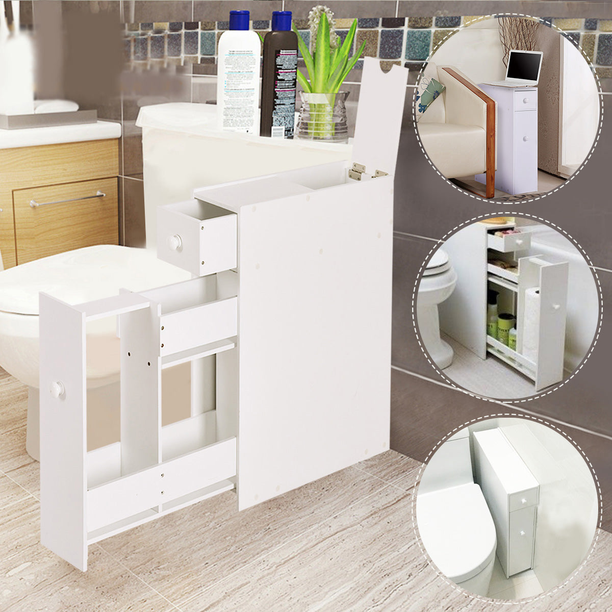 Topbuy Storage Cabinet House Furniture Floor Cabinet Drawers Stand Storage MDF White