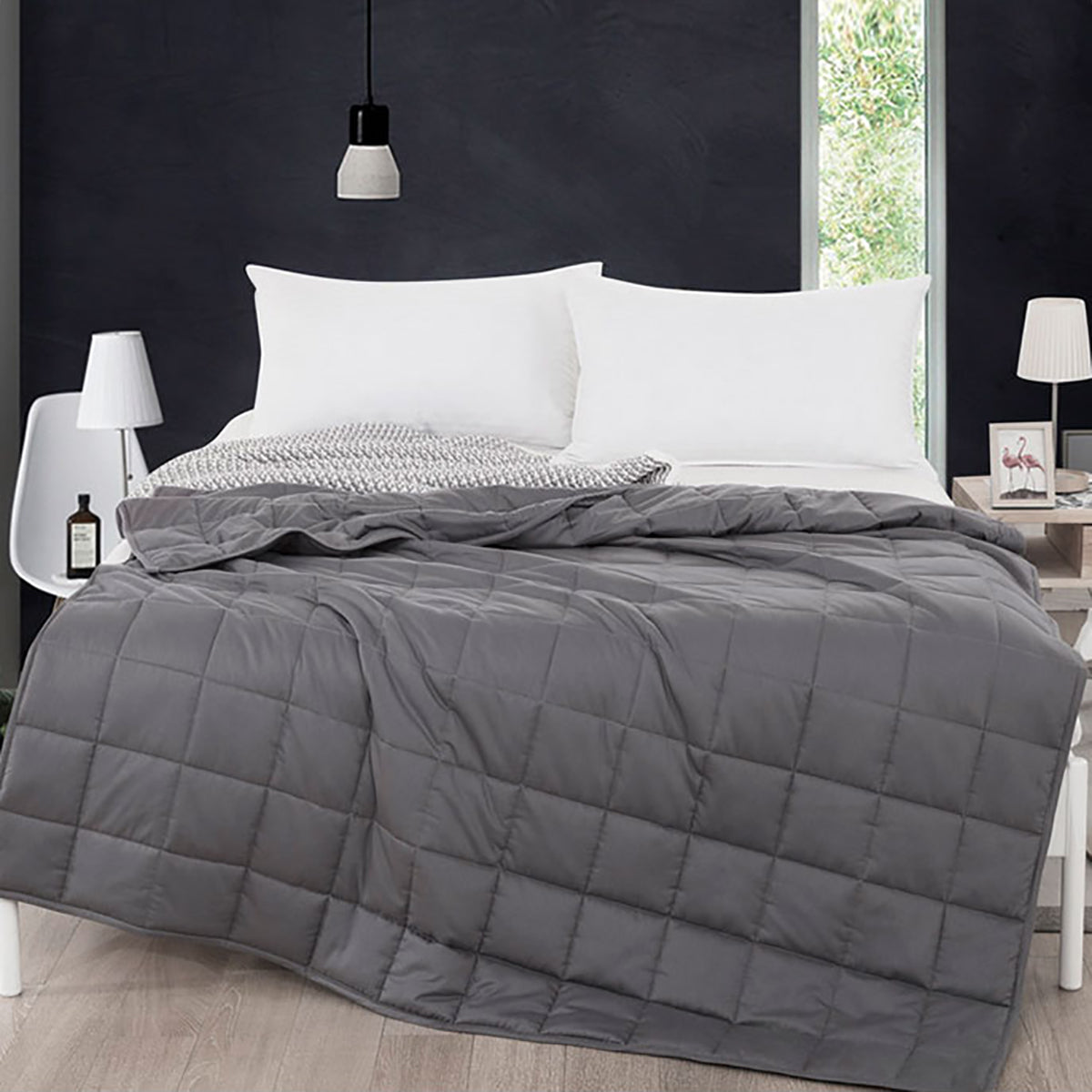 Topbuy 12 lbs Weighted Blankets 100% Cotton Glass Beads Filler  Full or Queen Size Dark Gray