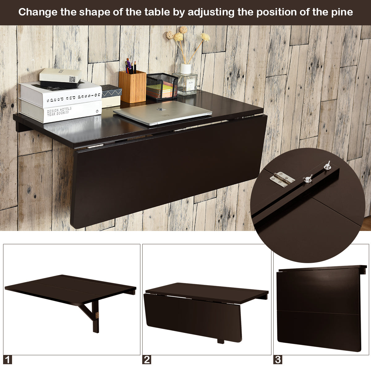 Topbuy Wall-Mounted Drop-Leaf Table Folding Space Saving Hanging Laptop Desk