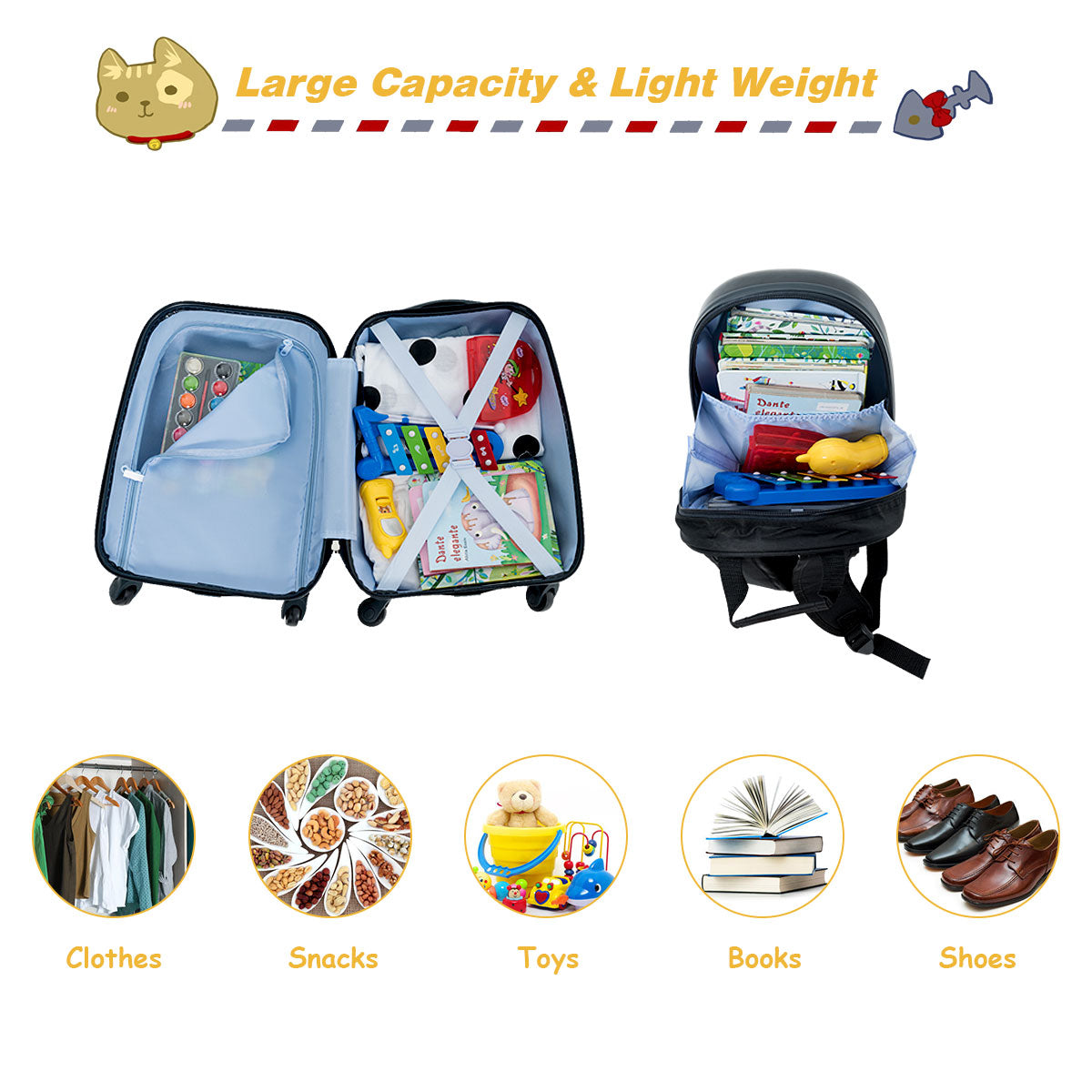 Topbuy 2PC Kid Luggage Set 12" Backpack & 16" Rolling Trolley Suitcase ABS for Travel