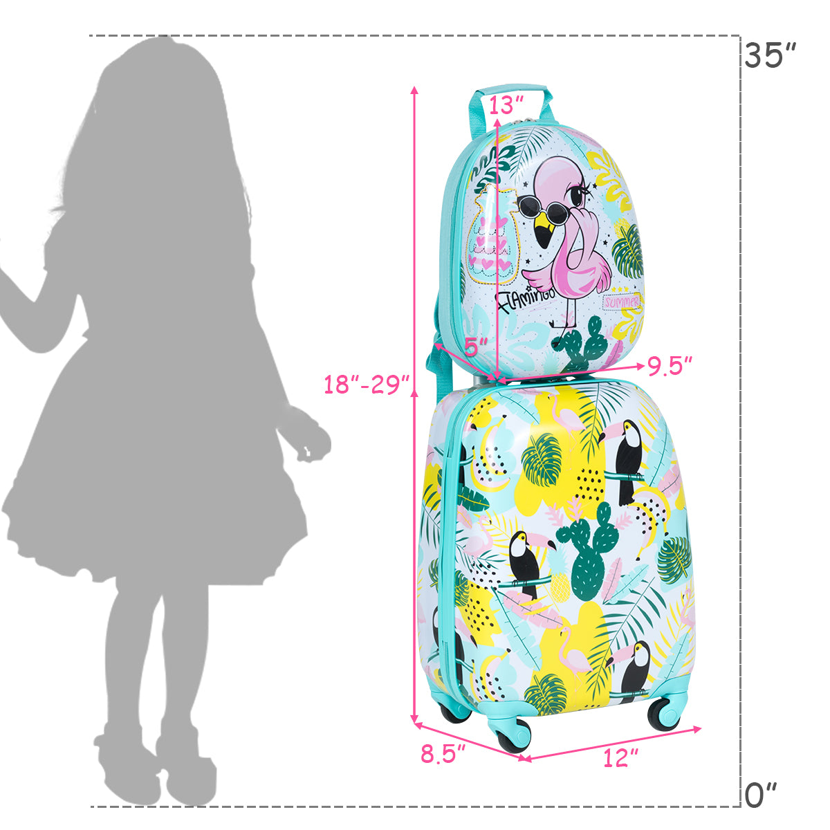 Topbuy 2PC Kid Luggage Set 12" Backpack & 16" Rolling Trolley Suitcase ABS for Travel