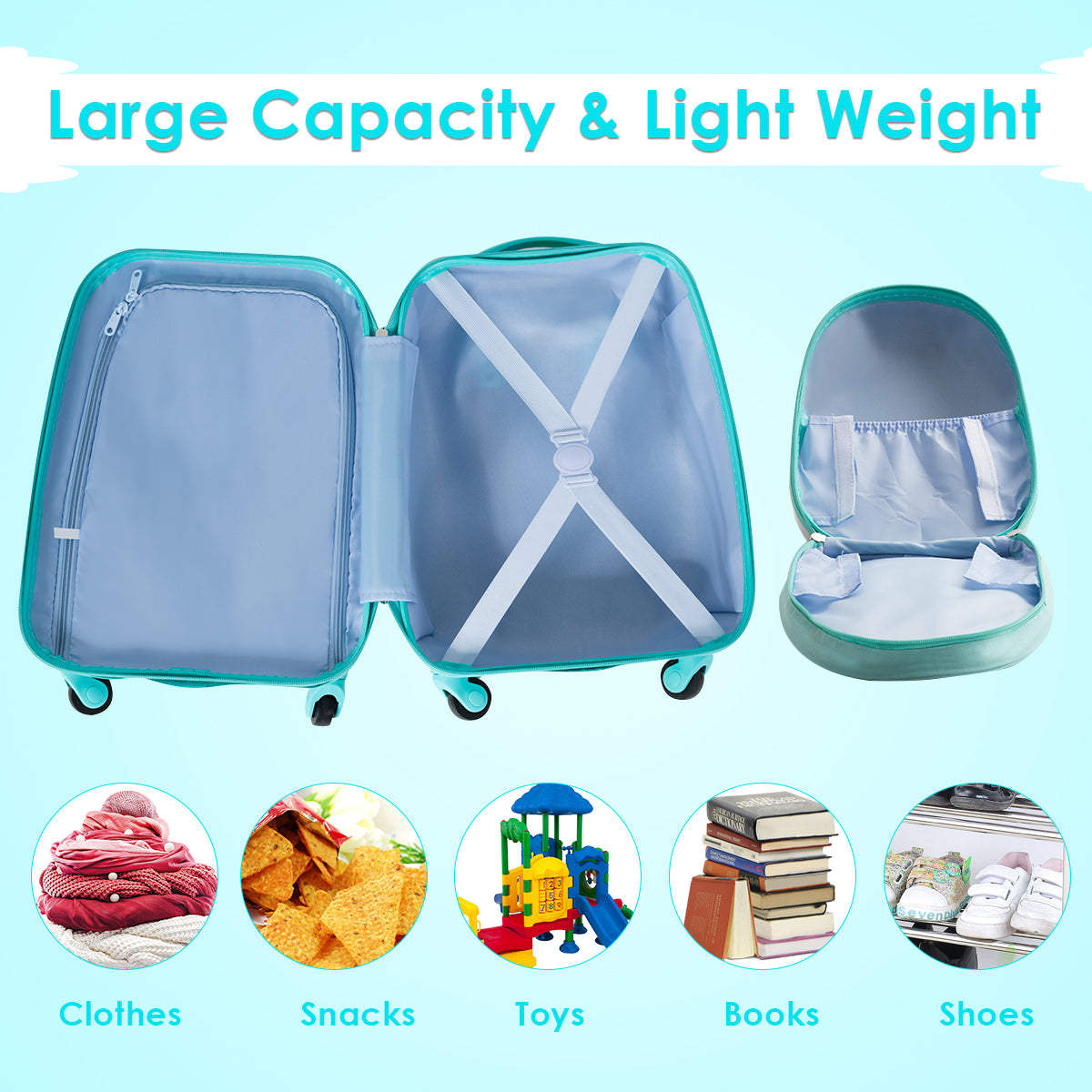 Topbuy 2PC Kid Luggage Set 12" Backpack & 16" Rolling Trolley Suitcase ABS for Travel