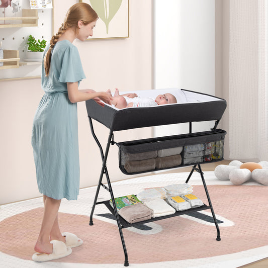 Topbuy Infant Folding Changing Table Portable Children Baby Girl Boy Diaper Station w/ Storage Box