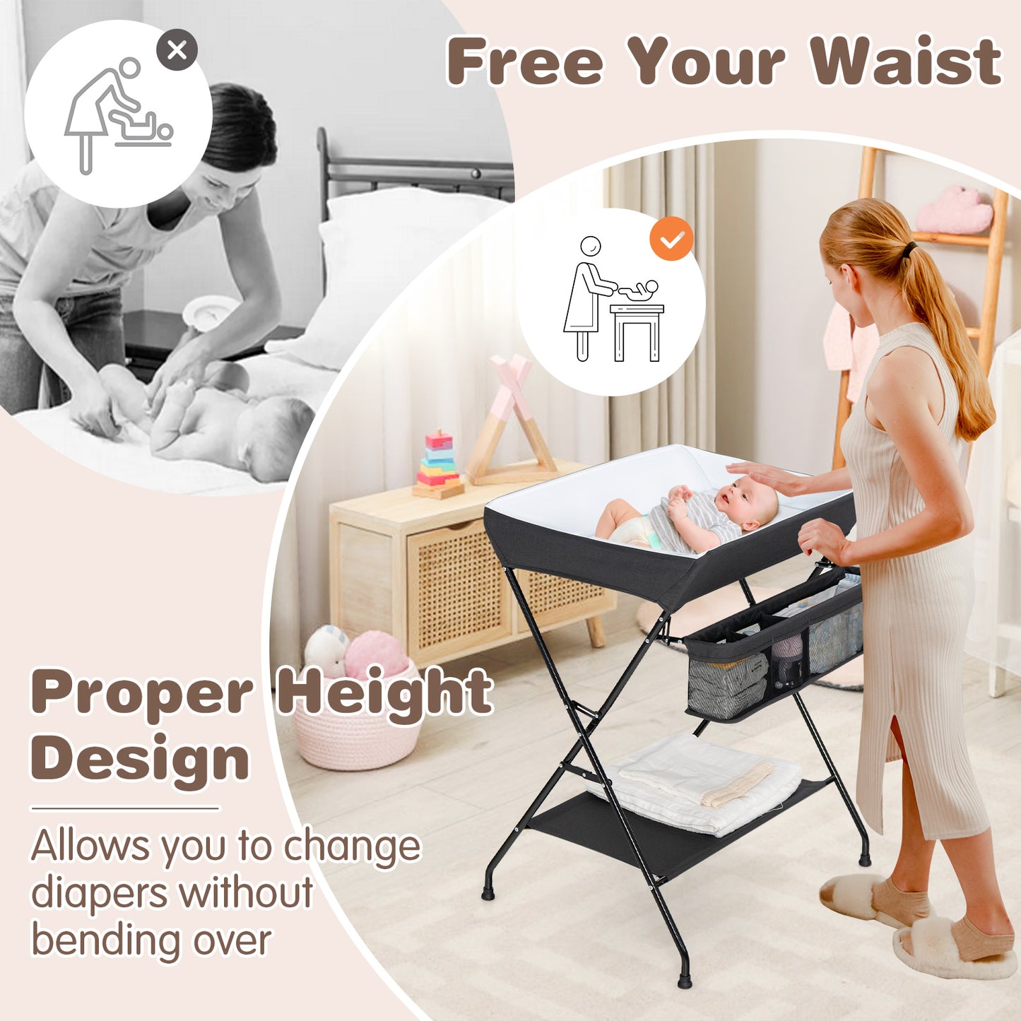 Topbuy Infant Folding Changing Table Portable Children Baby Girl Boy Diaper Station w/ Storage Box