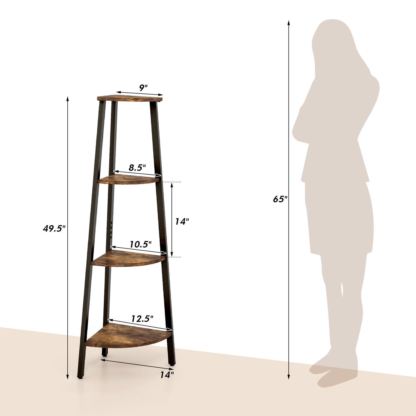 Topbuy 4-layers Corner Shelf Metal Storage Rack Domestic Bookcase Display Stand Wood