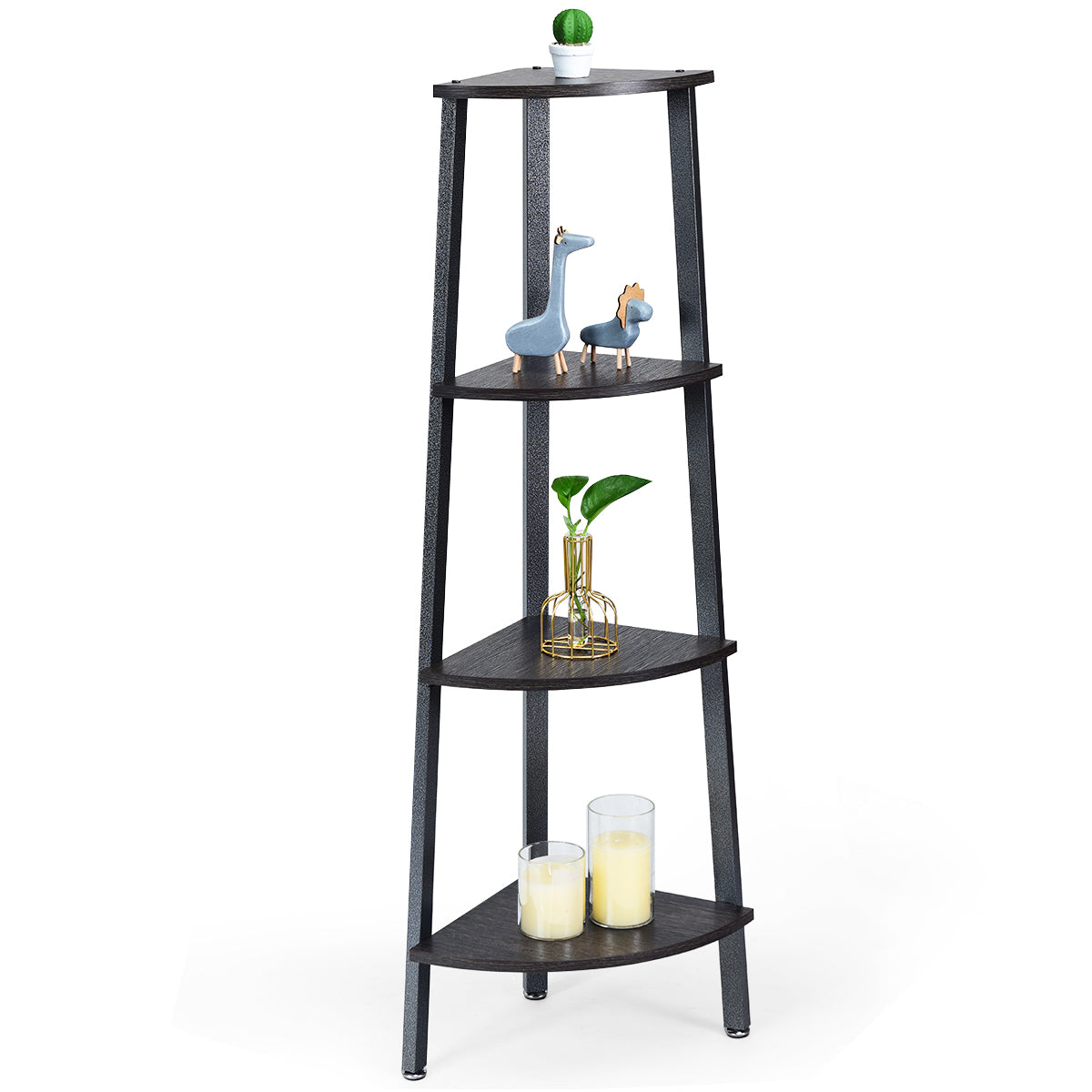 Topbuy 4-layers Corner Shelf Metal Storage Rack Domestic Bookcase Display Stand Wood