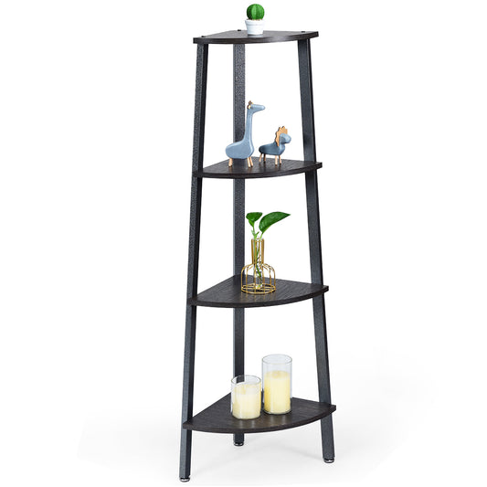 Topbuy 4-layers Corner Shelf Metal Storage Rack Domestic Bookcase Display Stand Wood