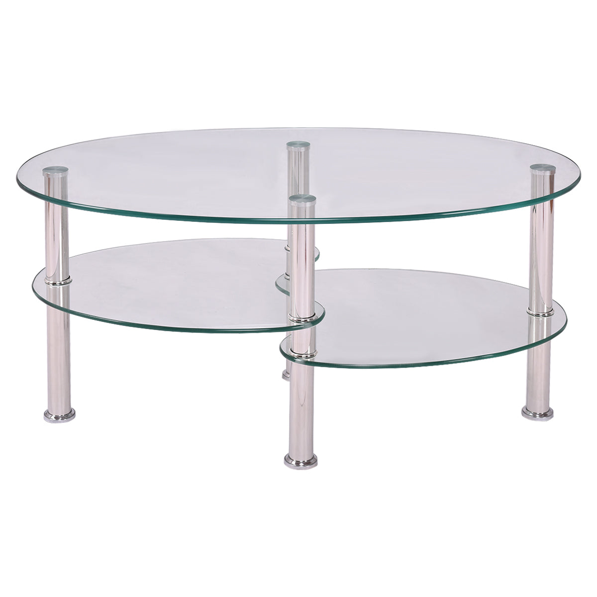 Topbuy Oval Coffee Table Tempered Glass Top Tea table w/ Chrome Base  for Living Room