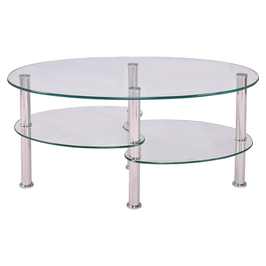 Topbuy Oval Coffee Table Tempered Glass Top Tea table w/ Chrome Base  for Living Room