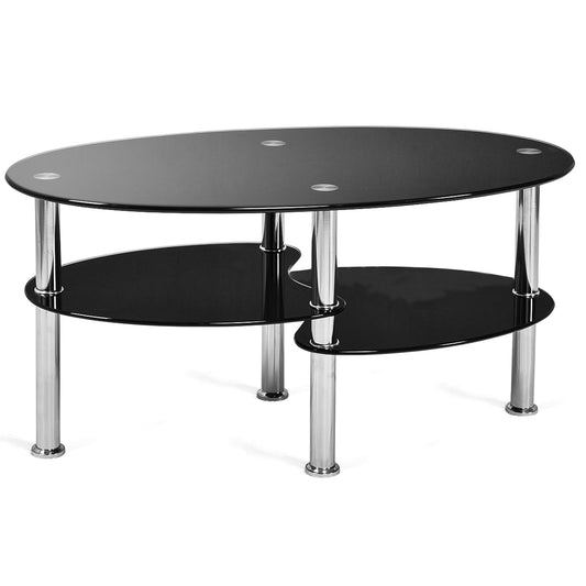 Topbuy Oval Coffee Table Tempered Glass Top Tea table w/ Chrome Base  for Living Room