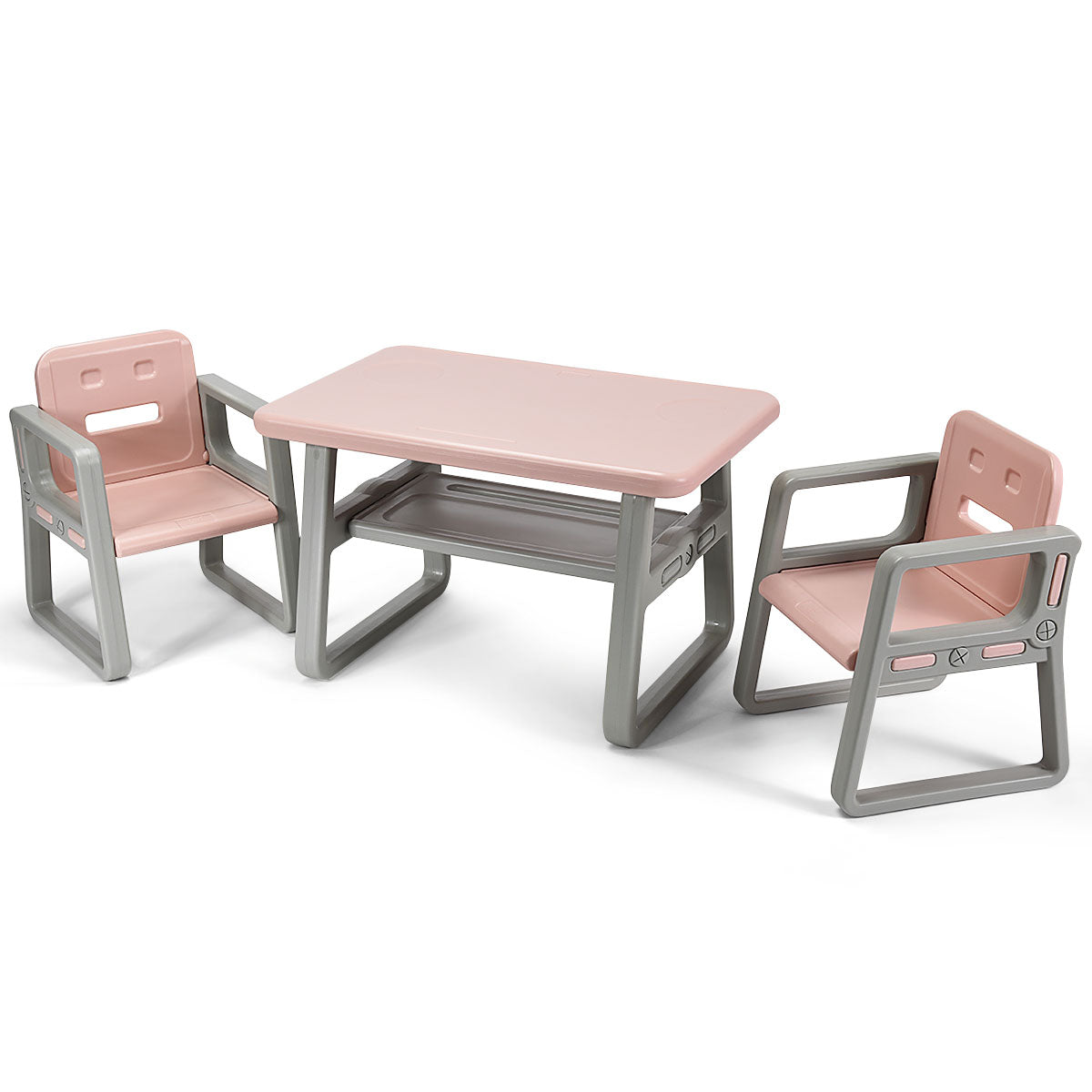 Topbuy Kids 2-in-1 Table and 2 Chairs Set Activity Table With Storage Shelf Baby