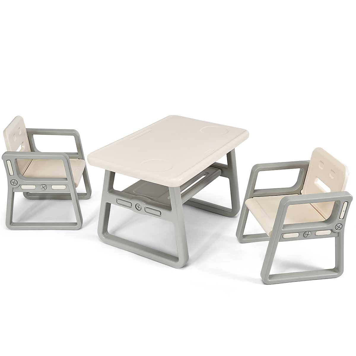 Topbuy Kids 2-in-1 Table and 2 Chairs Set Activity Table With Storage Shelf Baby