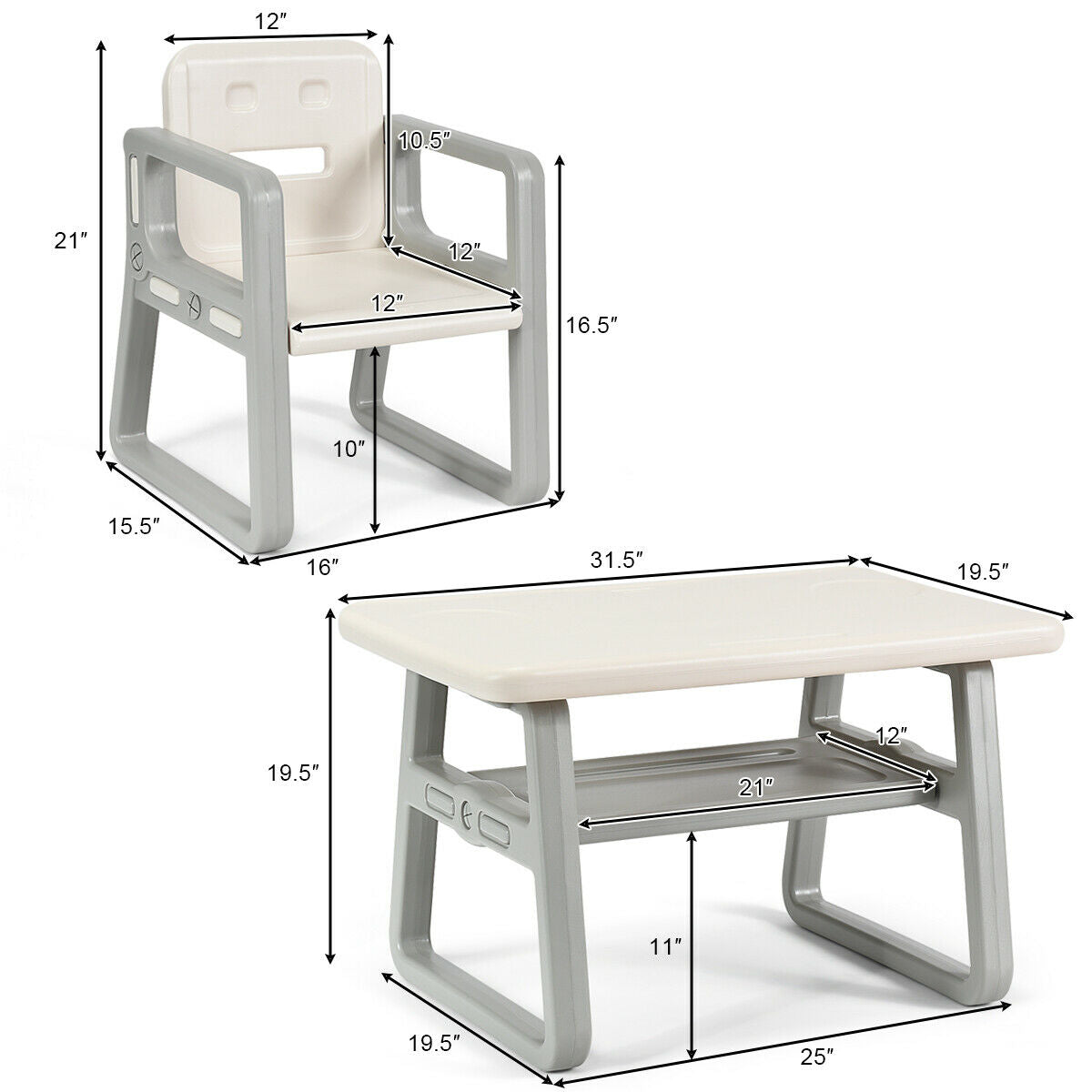 Topbuy Kids 2-in-1 Table and 2 Chairs Set Activity Table With Storage Shelf Baby