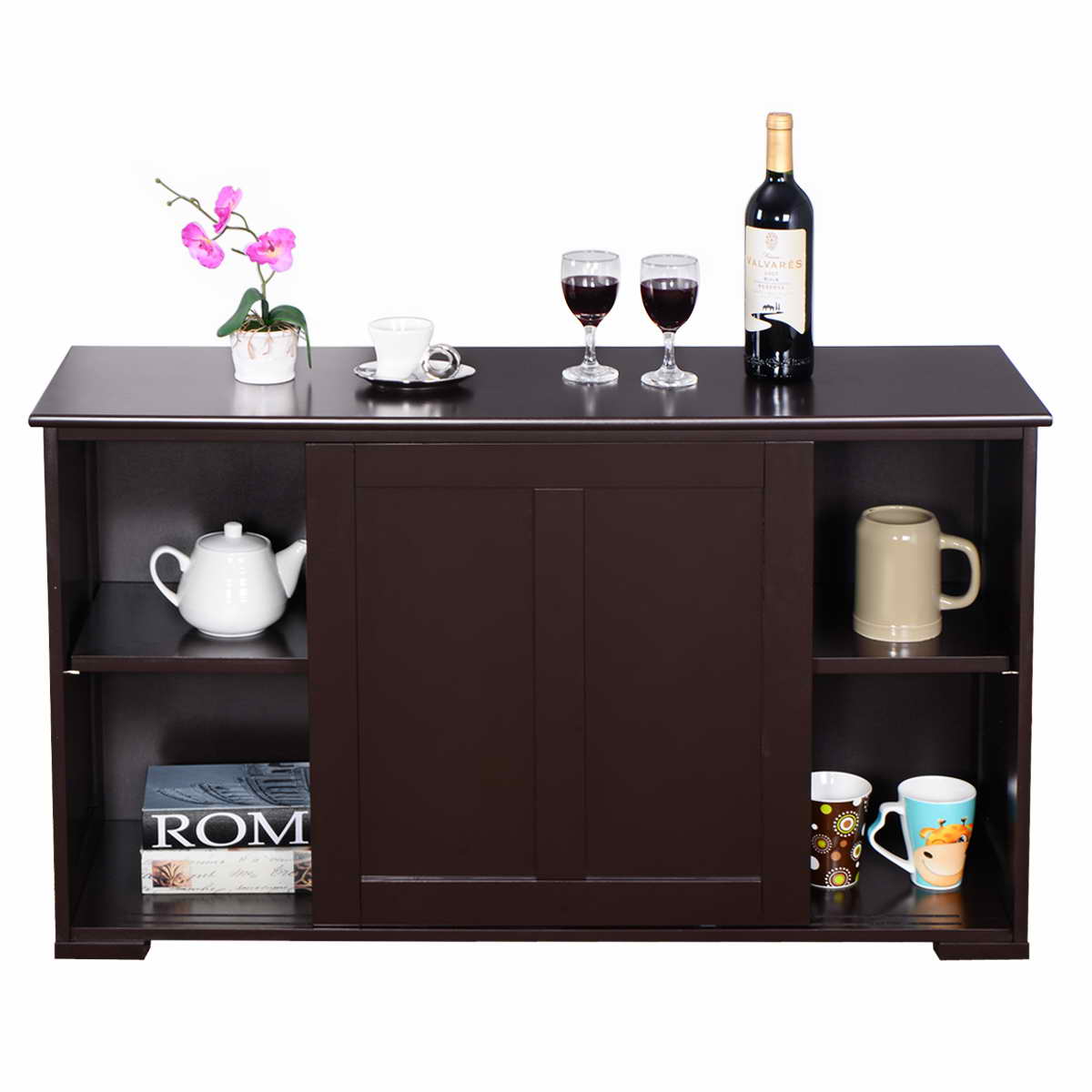 Topbuy Wood Buffet Cupboard Kitchen Storage Cabinet Sideboard w/ Sliding Door