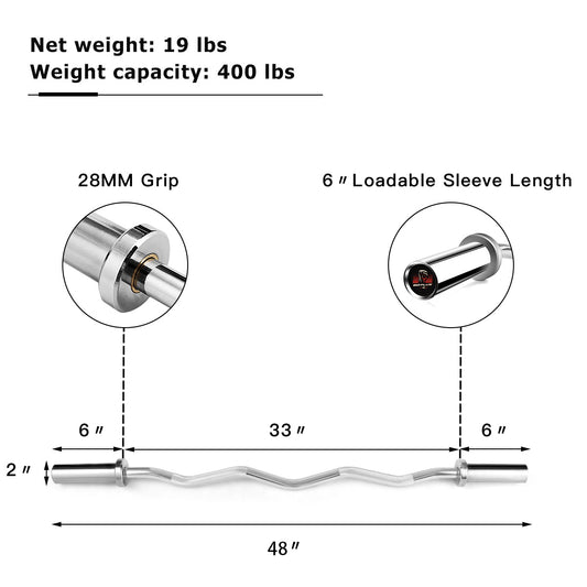 Topbuy 400Lbs Olympic EZ Curl Bar 47'' Chrome Steel 28mm Grip with Copper Sleeve Silver