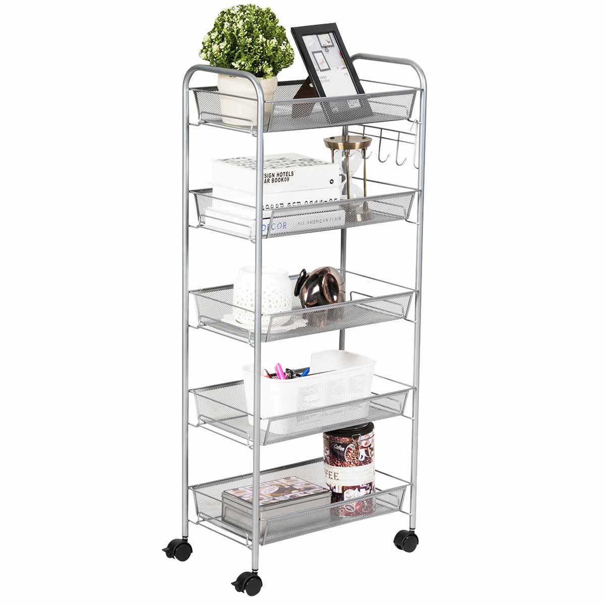 Topbuy 5Tier Mesh Rolling Utility Cart Storage Basket Home Kitchen w/Wheel Black
