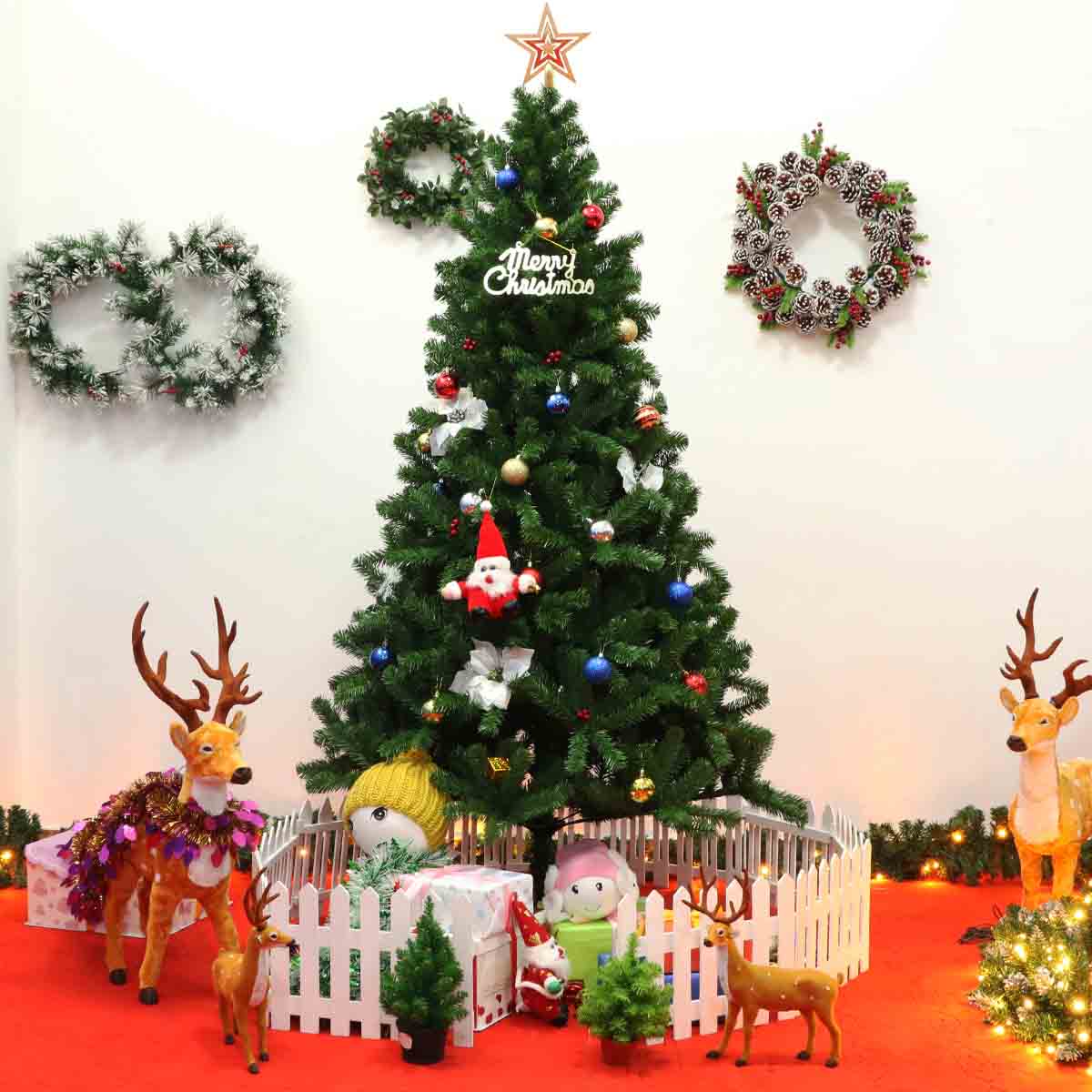 Patiojoy Round Tip PVC Artificial Christmas Tree with Metal Stand