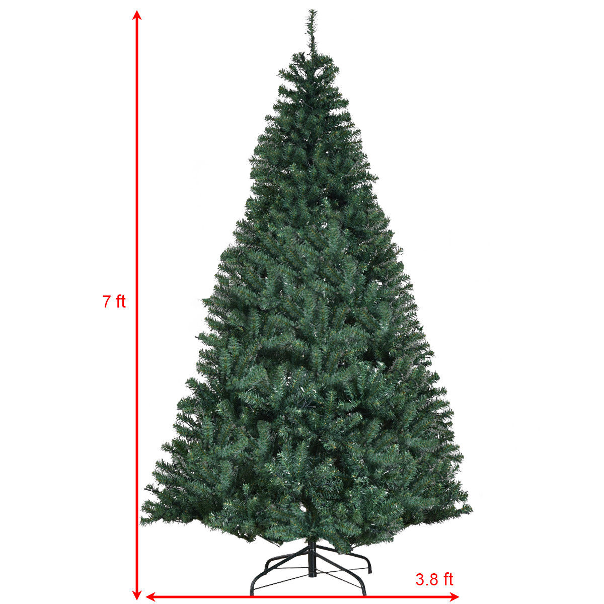Topbuy 7ft LED Lights Pre-Lit Artificial Christmas Tree w/ Hinged Branches and Metal Stand