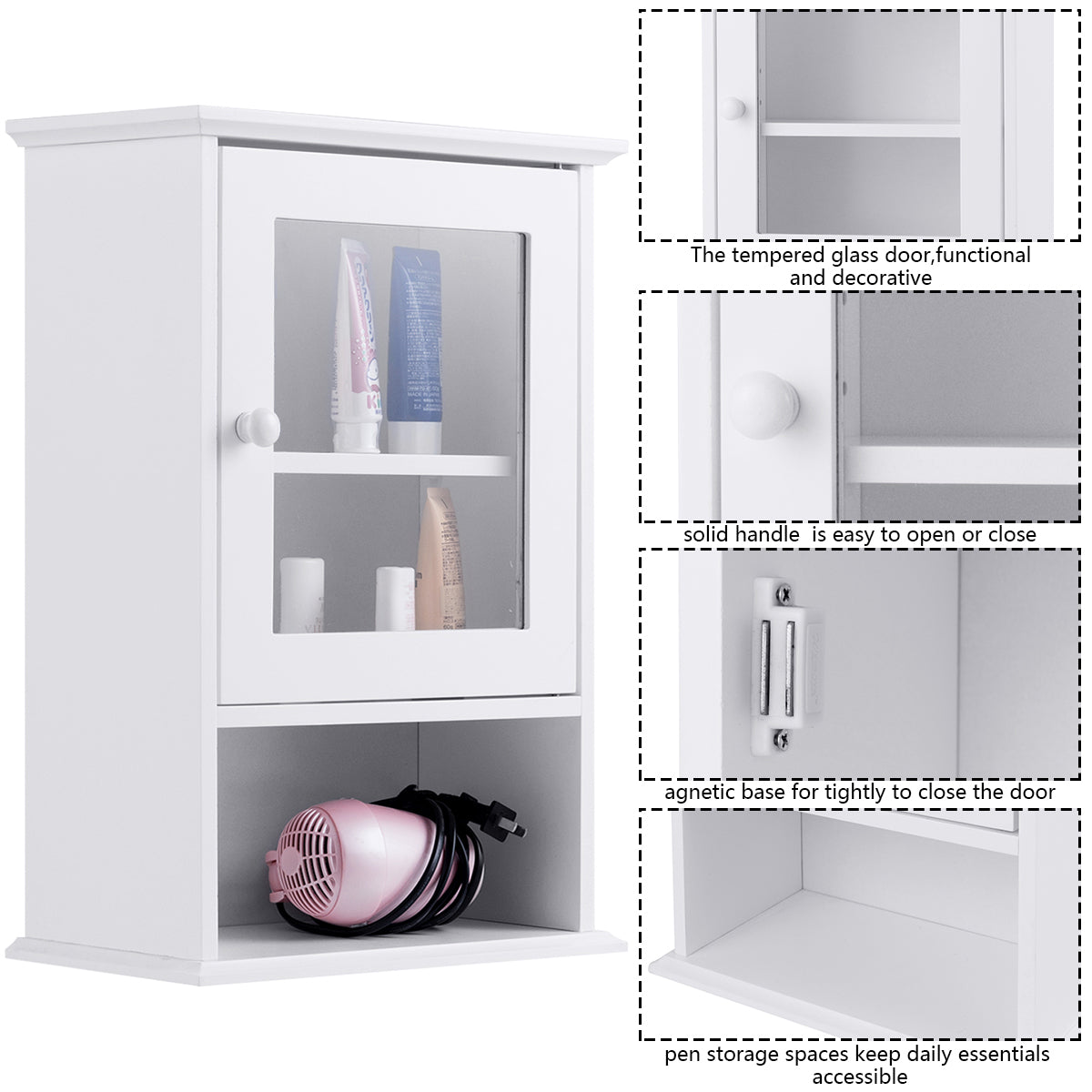 Costway Cabinet Wall Mounted Storage Bathroom Hanging Organize