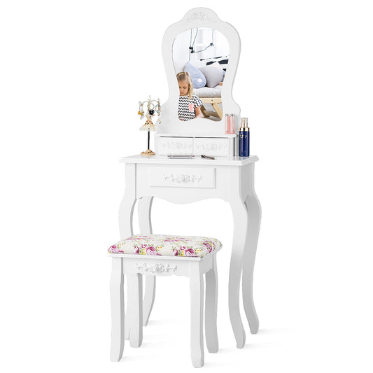 Topbuy Vanity Mirror Dressing Table Simple Style Beauty Dresser w/ Cushioned Bench