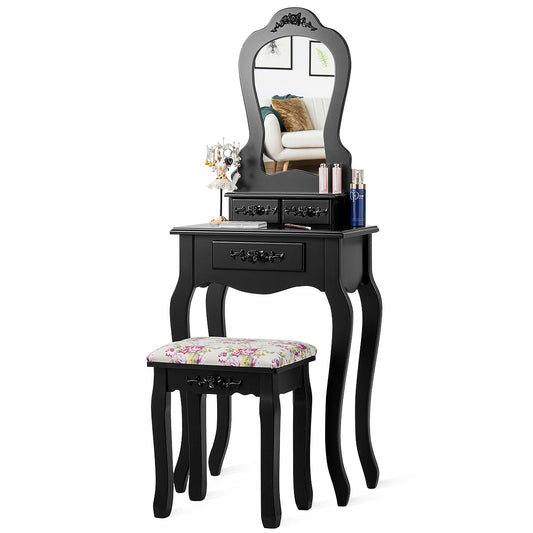 Topbuy Vanity Mirror Dressing Table Simple Style Beauty Dresser w/ Cushioned Bench