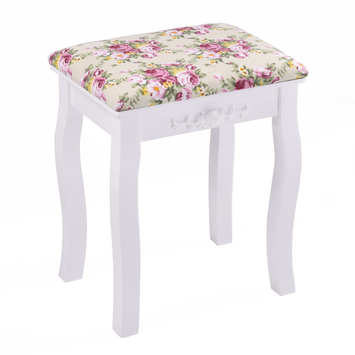 Topbuy MDF Dressing Stool Old-fashioned Vanity Chair Cushion Padded Seat w/ Rose Pattern