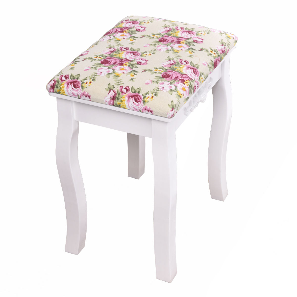 Topbuy MDF Dressing Stool Old-fashioned Vanity Chair Cushion Padded Seat w/ Rose Pattern