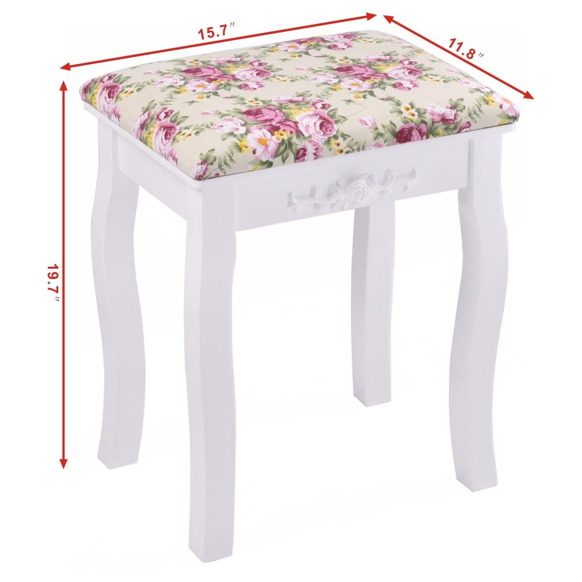 Topbuy MDF Dressing Stool Old-fashioned Vanity Chair Cushion Padded Seat w/ Rose Pattern