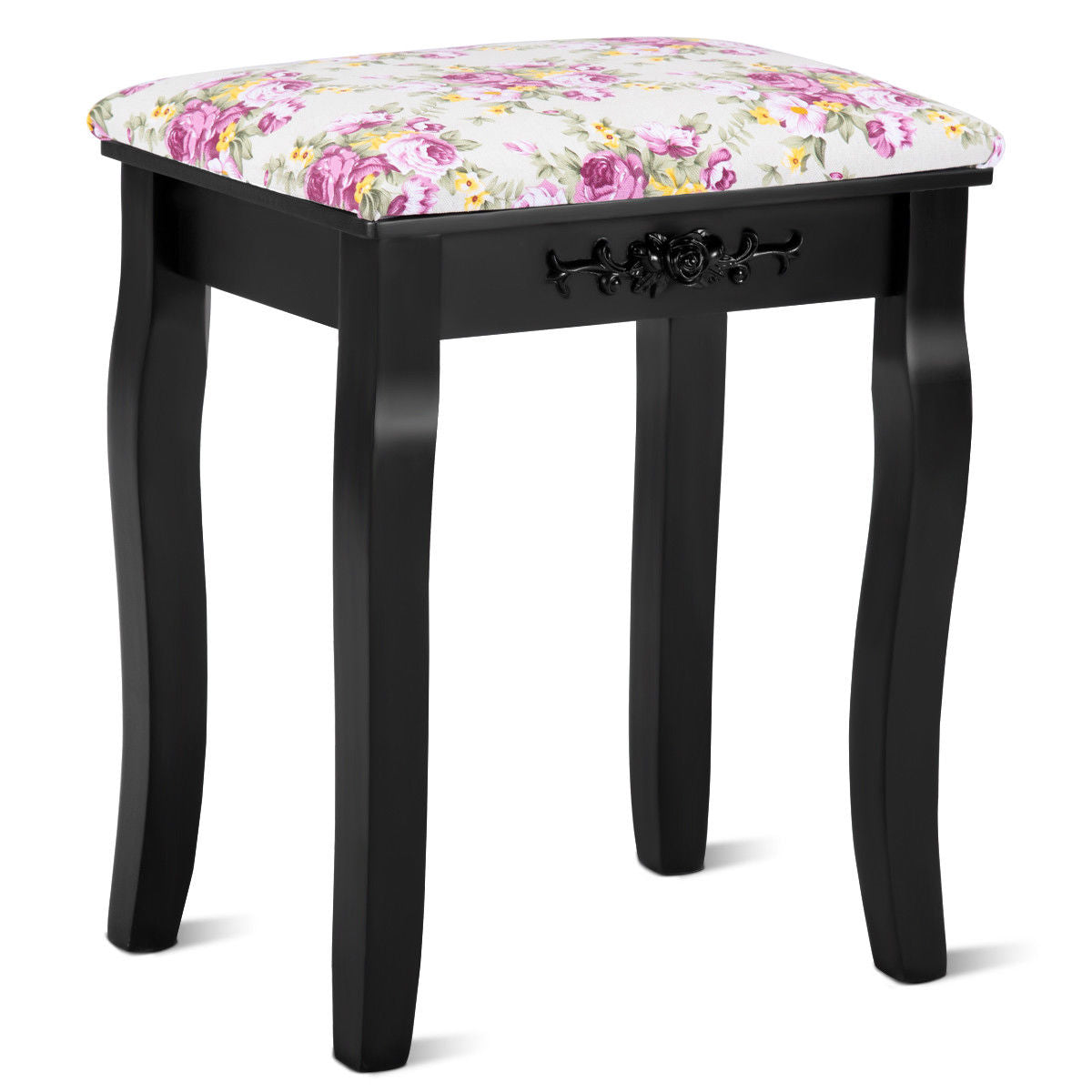 Topbuy MDF Dressing Stool Old-fashioned Vanity Chair Cushion Padded Seat w/ Rose Pattern