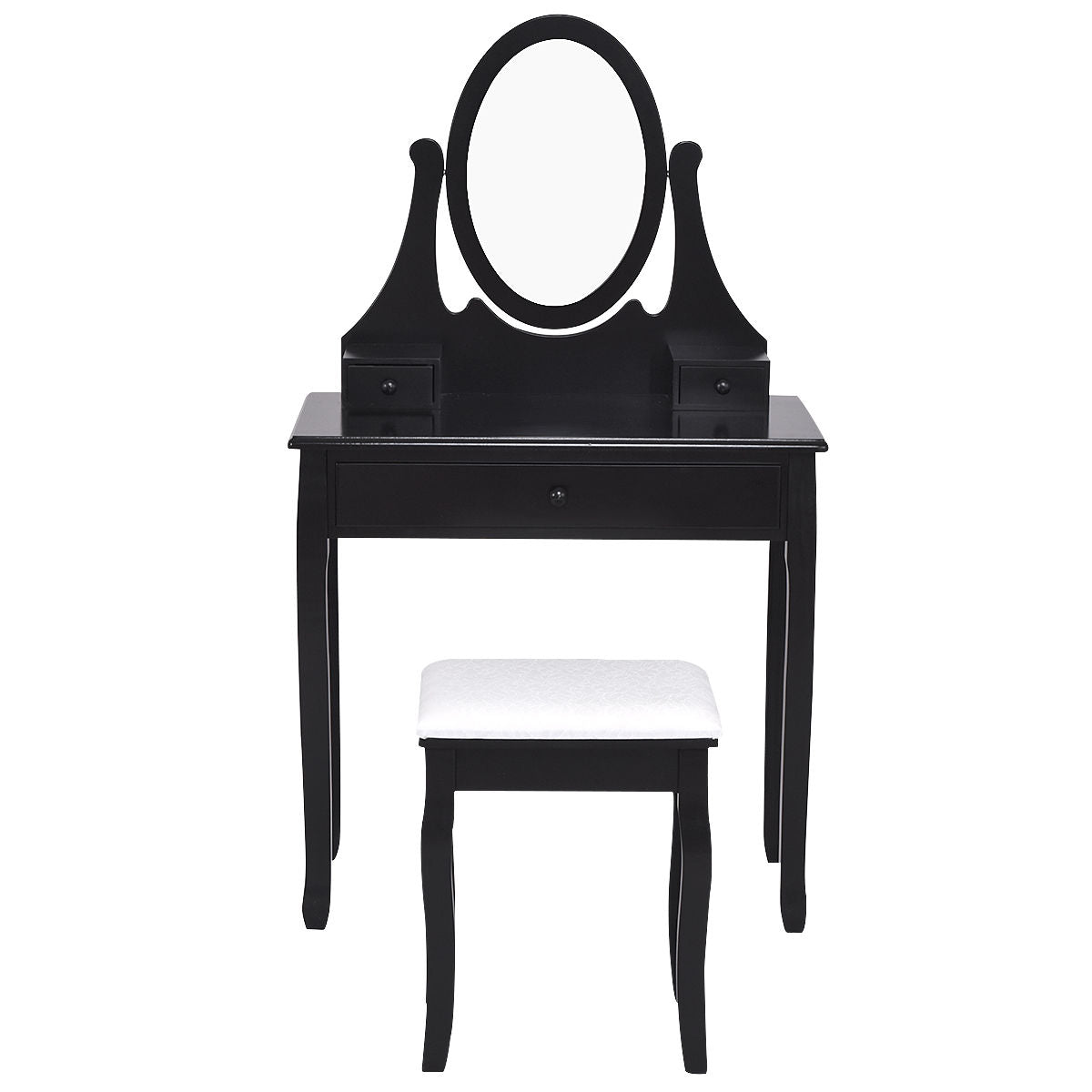 Topbuy Mirrored Dressing Table Wooden Vanity Makeup Unit w/ Cushioned Stool