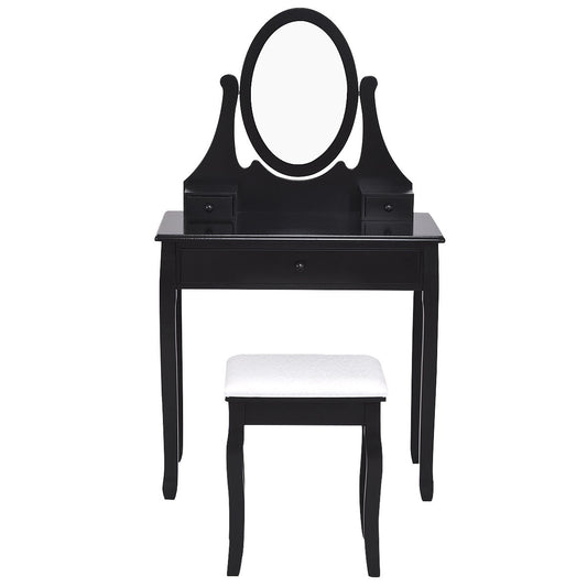 Topbuy Mirrored Dressing Table Wooden Vanity Makeup Unit w/ Cushioned Stool