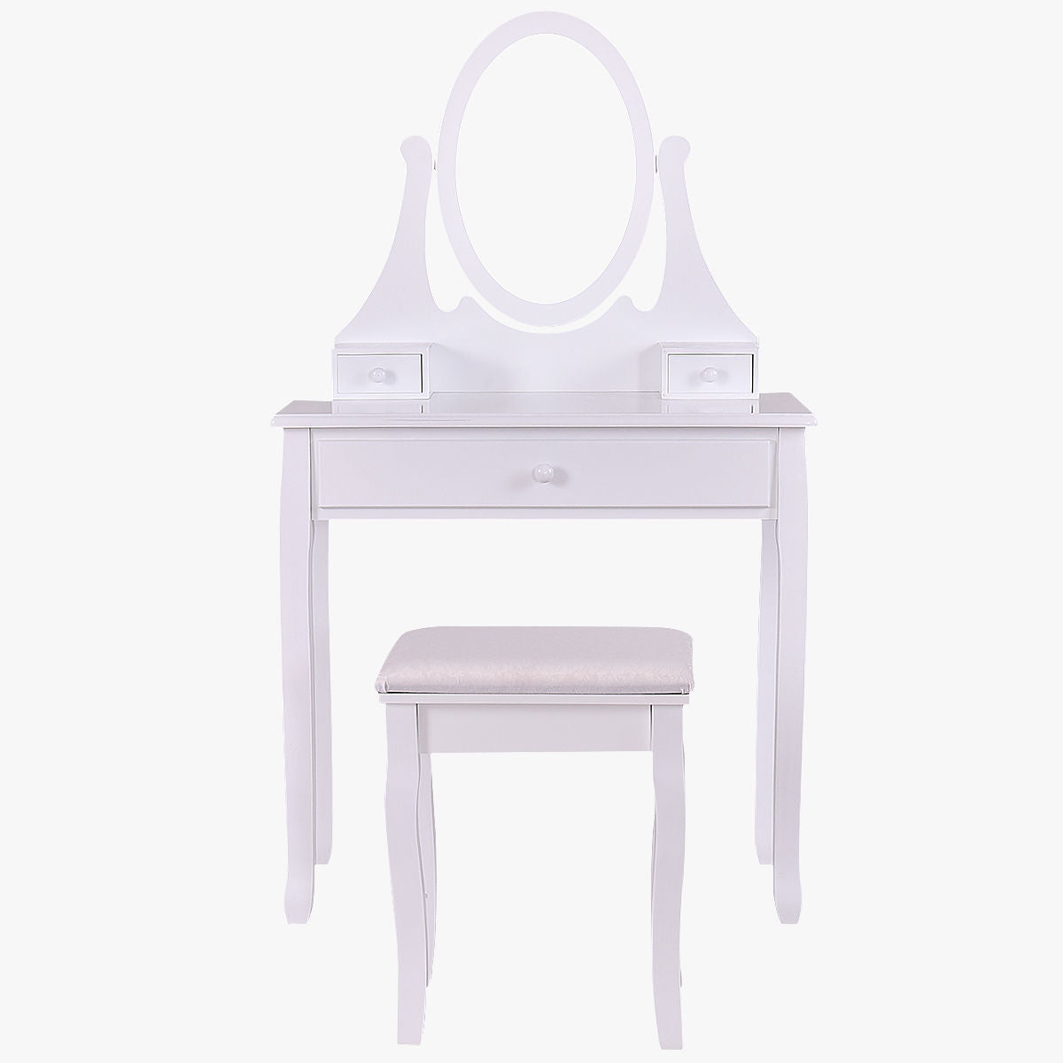 Topbuy Mirrored Dressing Table Wooden Vanity Makeup Unit w/ Cushioned Stool
