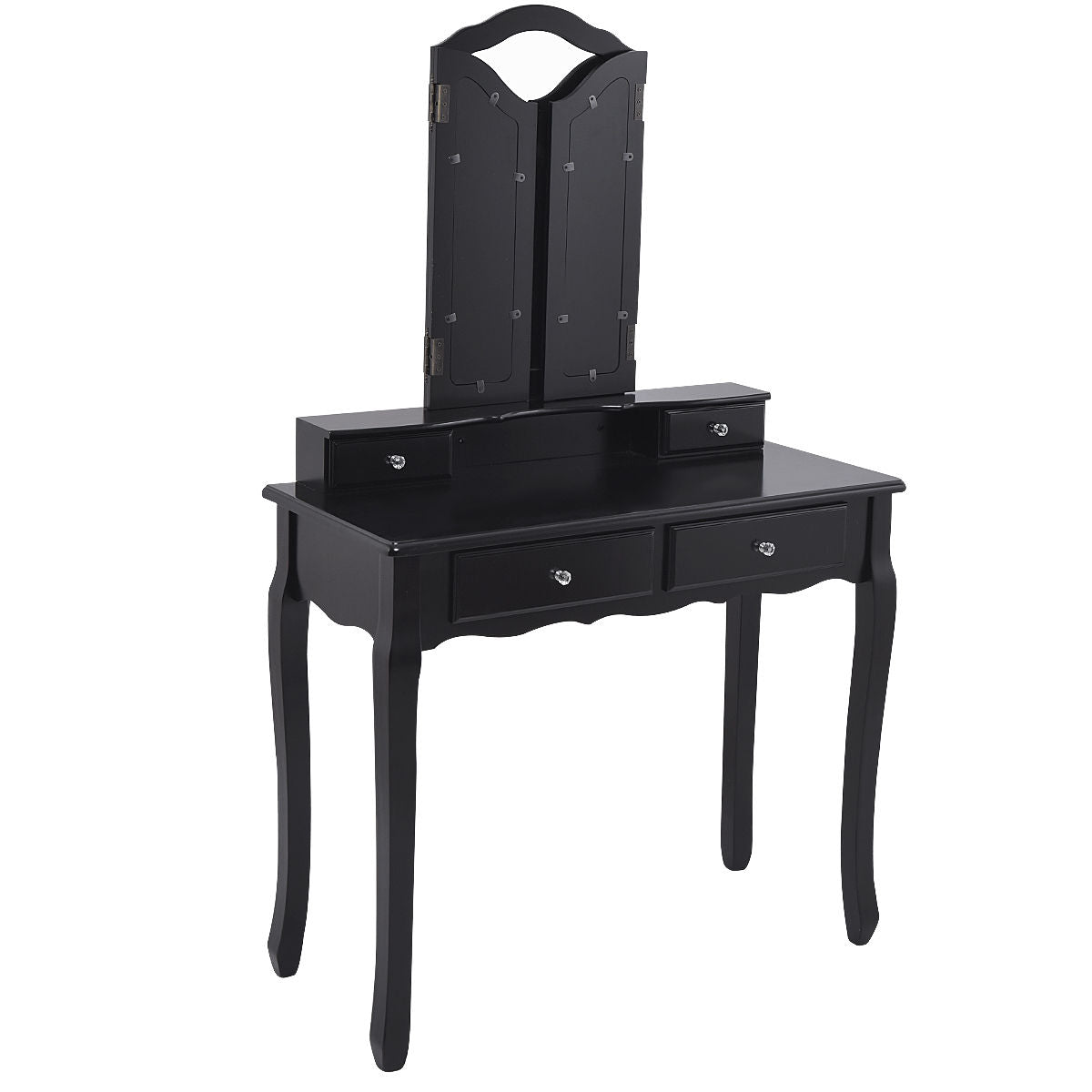 Topbuy Removable Tri-folding Mirror Vanity Table Unit Makeup Set w/  Stool & 4 Drawers