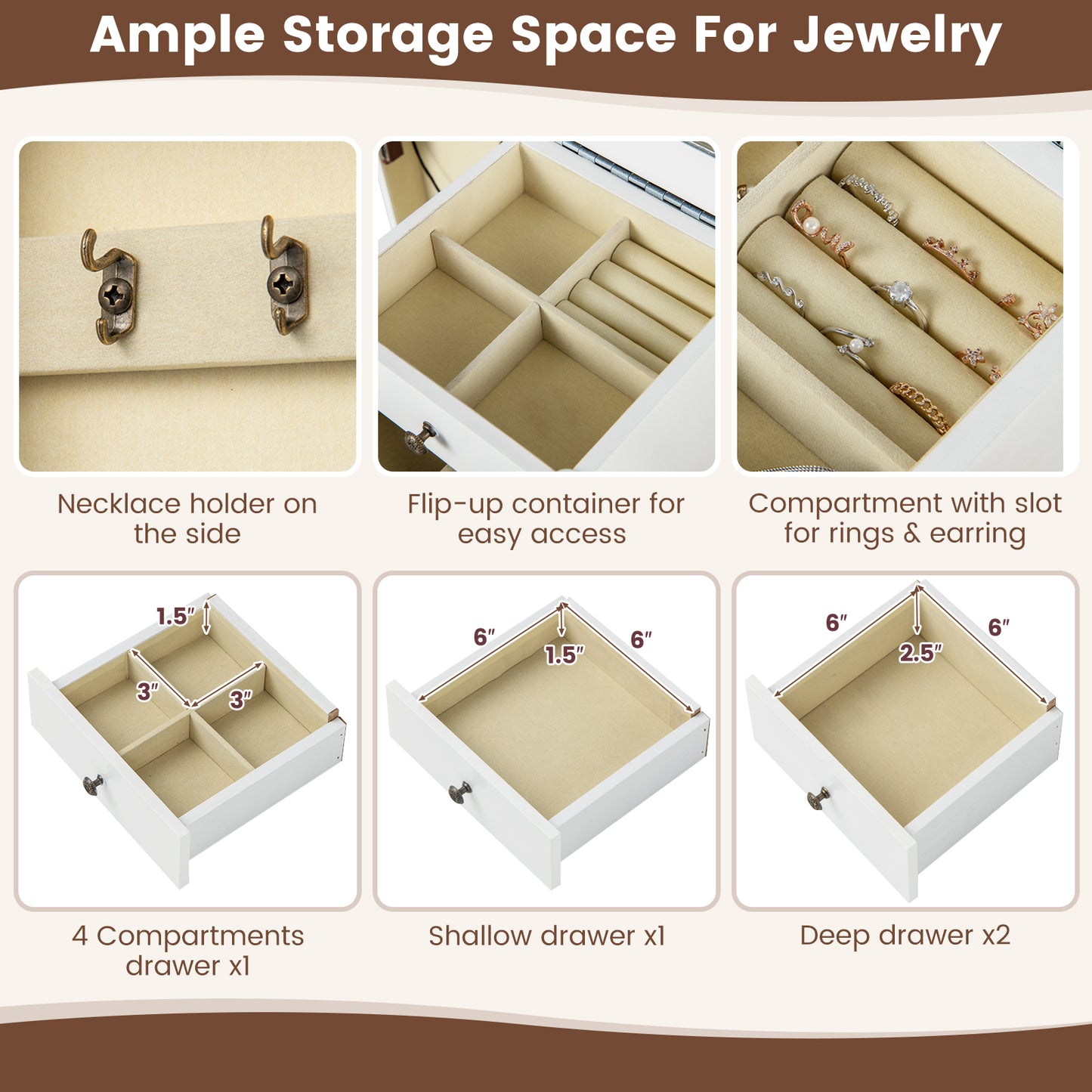 Topbuy Jewelry Cabinet Armoire Storage Box Chest Standing Dressing Organizer w/ Mirror