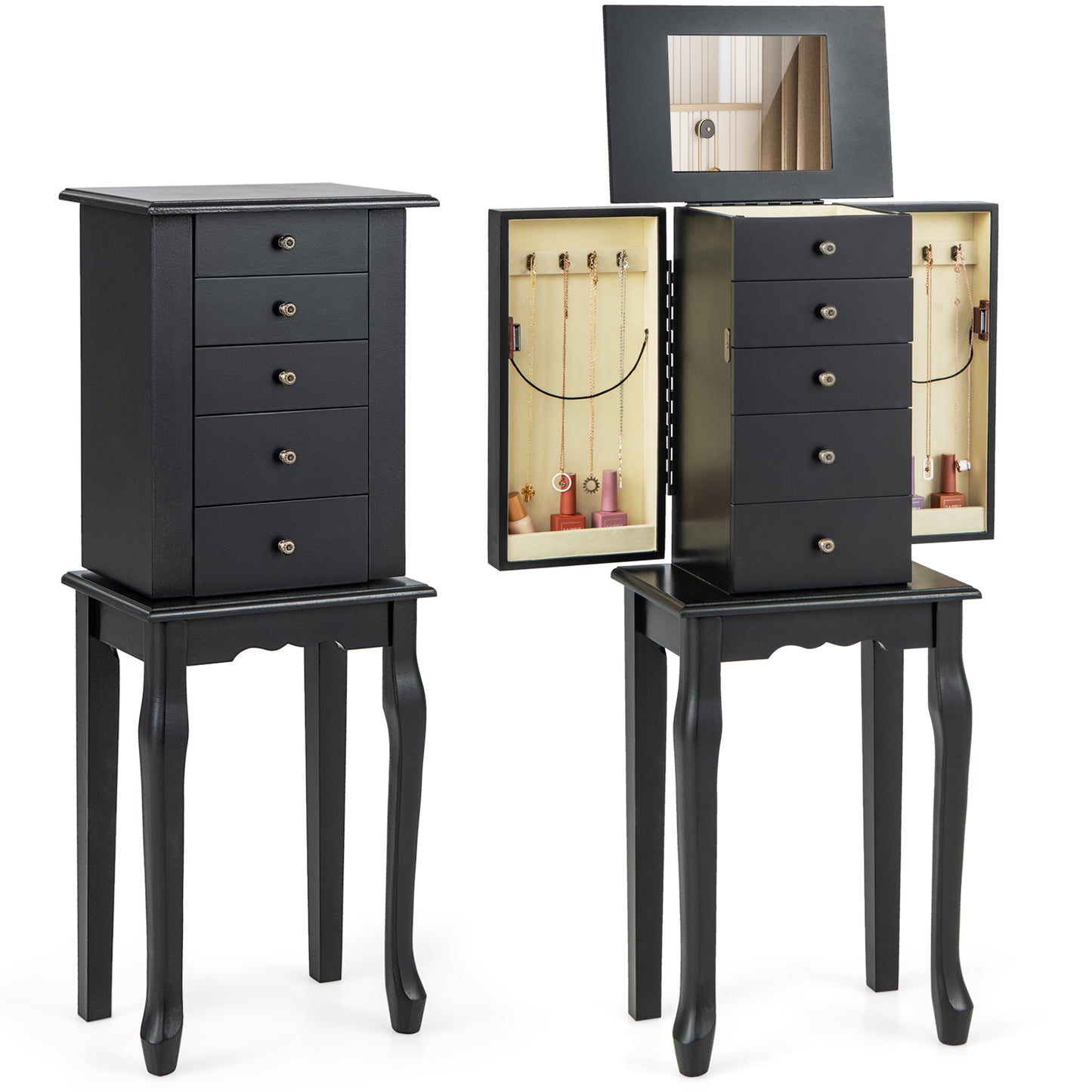 Topbuy Jewelry Cabinet Armoire Storage Box Chest Standing Dressing Organizer w/ Mirror