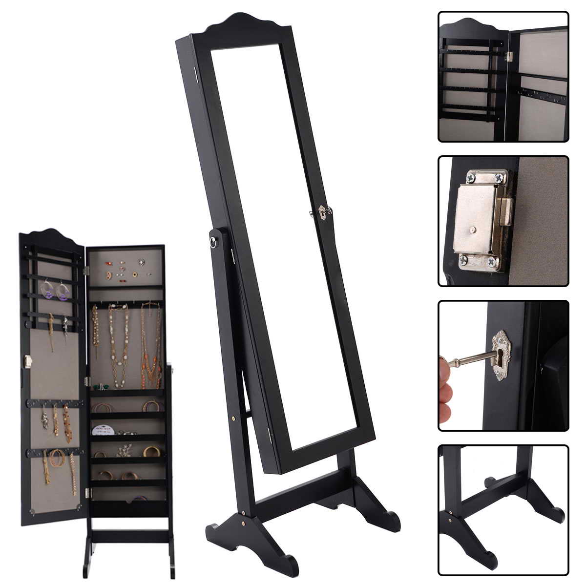 Topbuy Lockable Armoire Mirrored Jewelry Cabinet Dressing Storage Box  Organizer