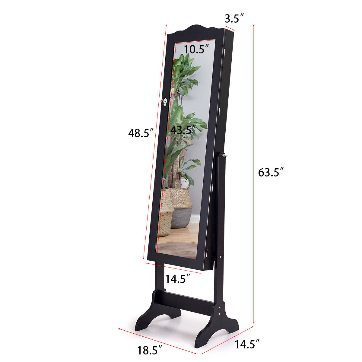 Topbuy Lockable Armoire Mirrored Jewelry Cabinet Dressing Storage Box  Organizer