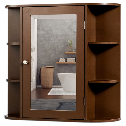 Topbuy Bathroom Wall Cabinet with Mirror Mirrored Medicine Cabinet with 6 Open & 4 Interior Shelves