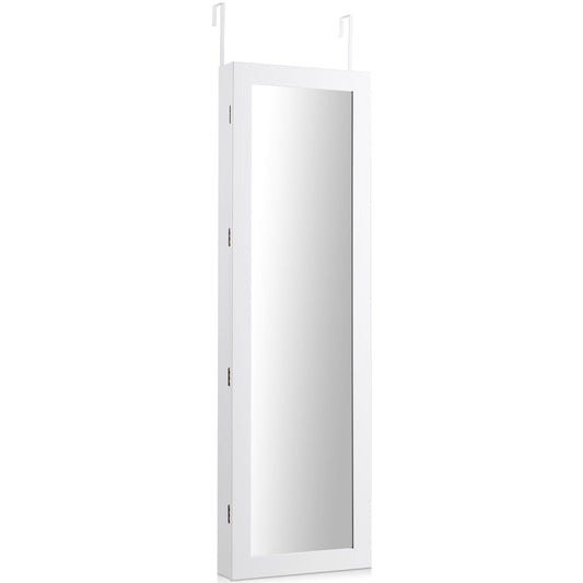 Topbuy Lockable Armoire Dressing Organizer Wall Door Mounted Mirrored Jewelry Cabinet  w/ LED Lights