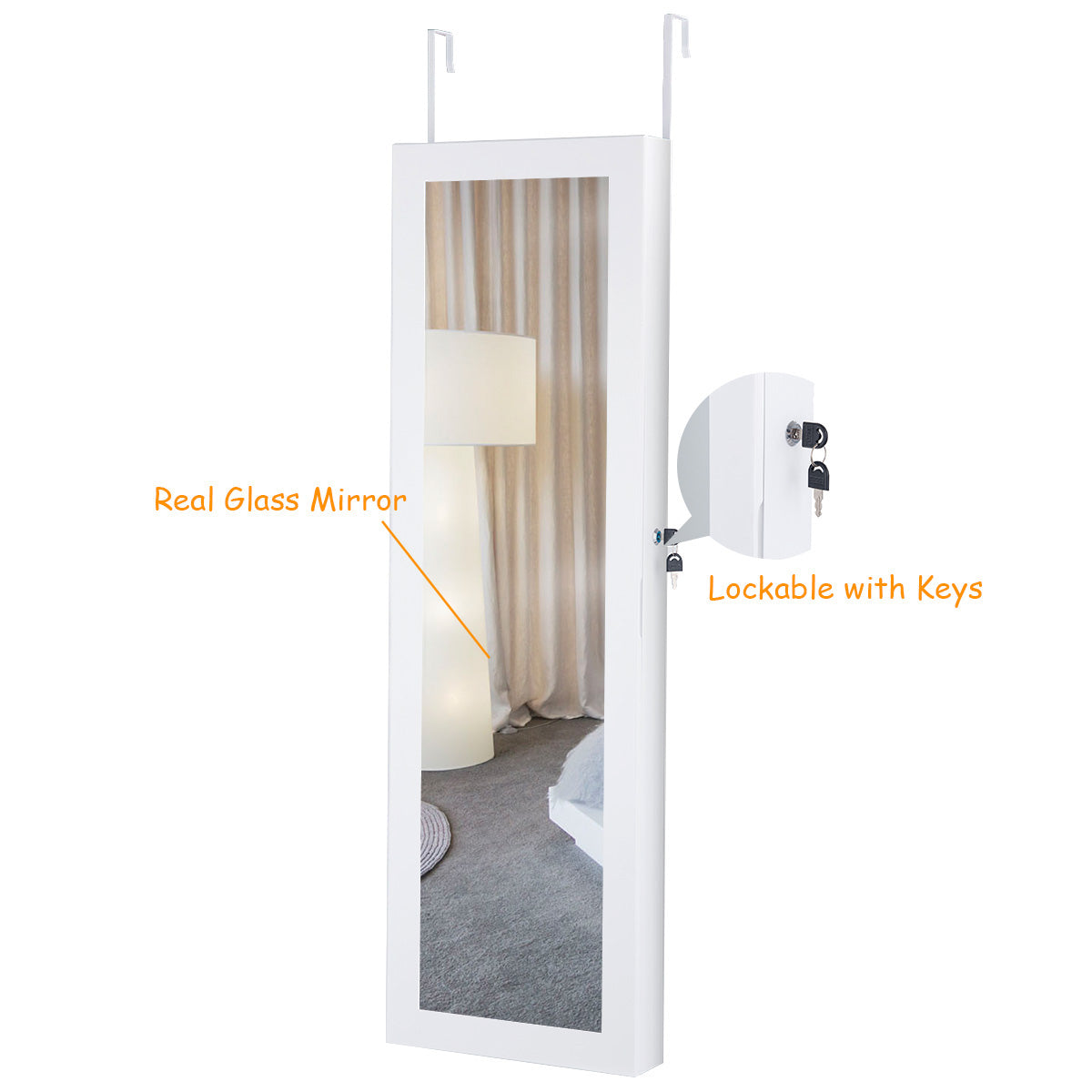 Topbuy Lockable Armoire Dressing Organizer Wall Door Mounted Mirrored Jewelry Cabinet  w/ LED Lights