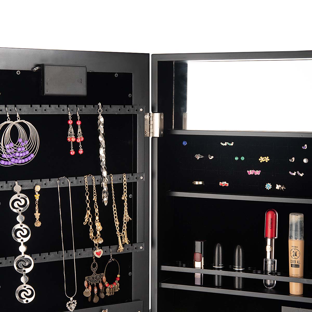 Topbuy LED Lighting Mirrored Jewelry Cabinet Armoire Free Standing Dressing Organizer