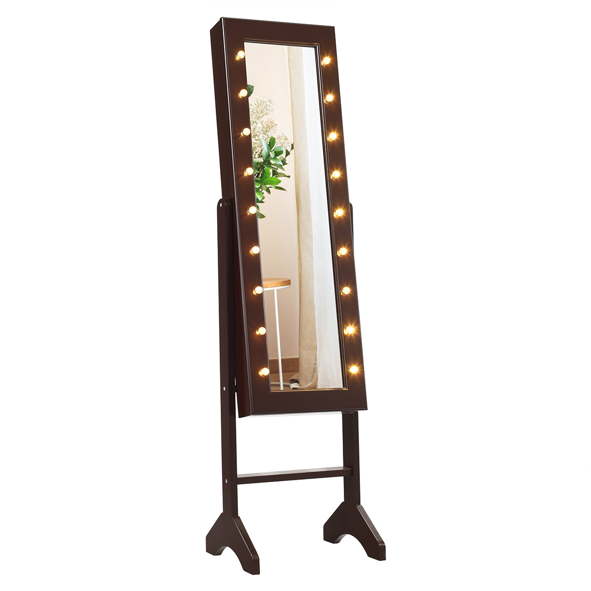 Topbuy LED Lighting Mirrored Jewelry Cabinet Armoire Free Standing Dressing Organizer